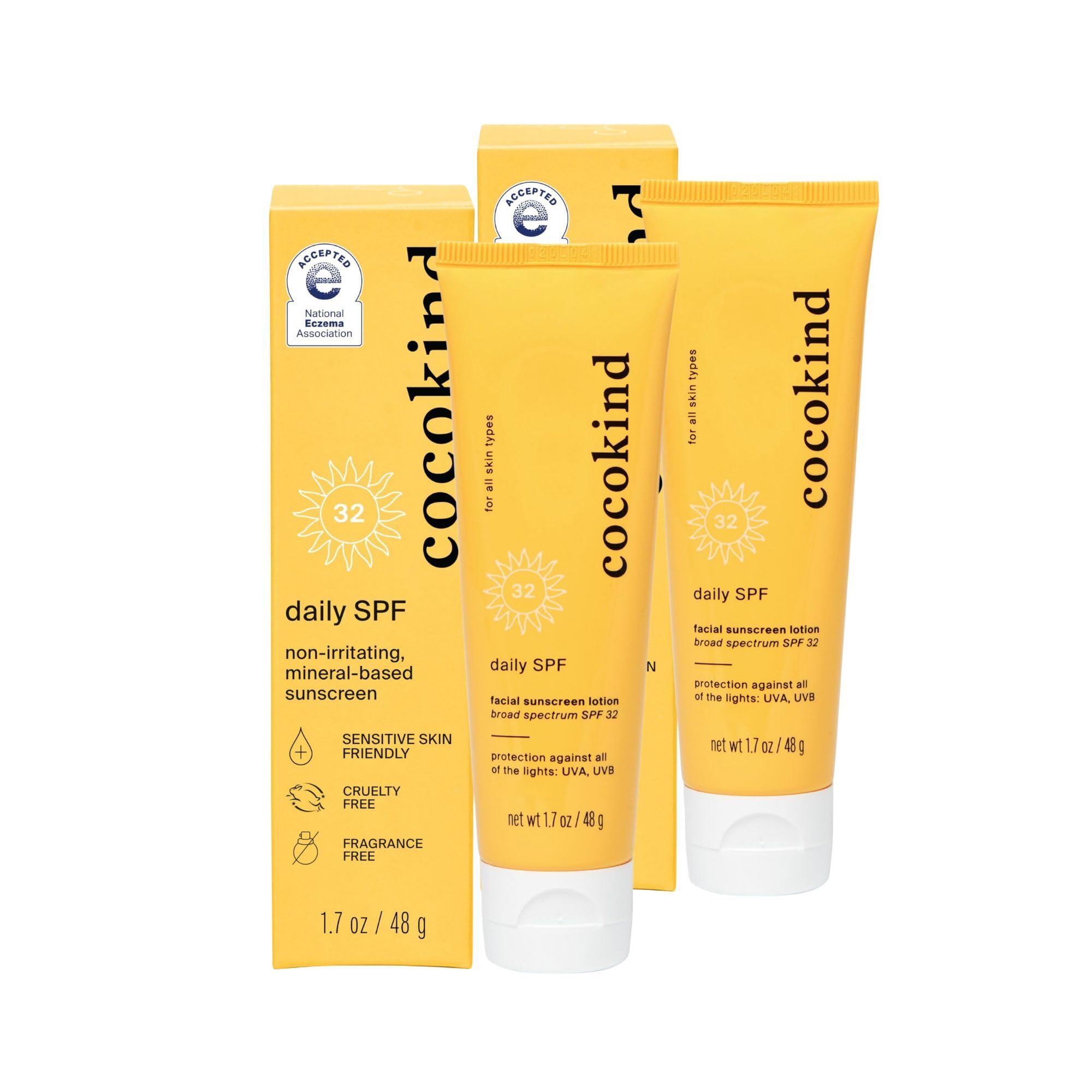 Cocokind Daily SPF Mineral Sunscreen SPF 32 – Reef Safe, Fragrance Free (2 Pack)