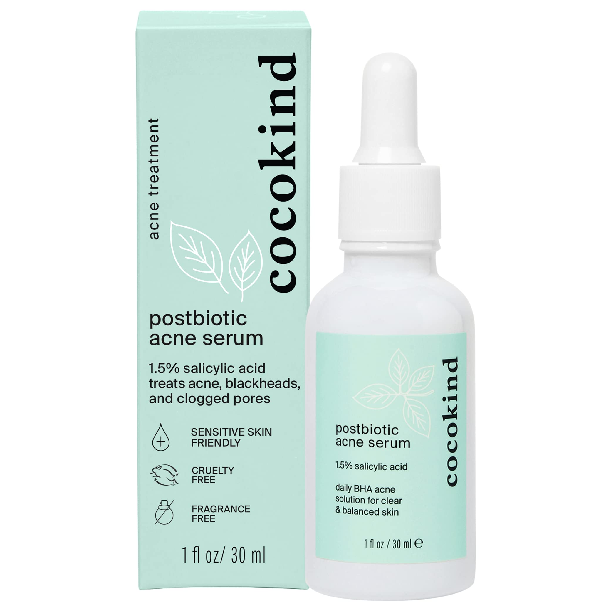 Cocokind Postbiotic Acne Serum & BHA Liquid Exfoliant – Exfoliate, Hydrate, Brighten