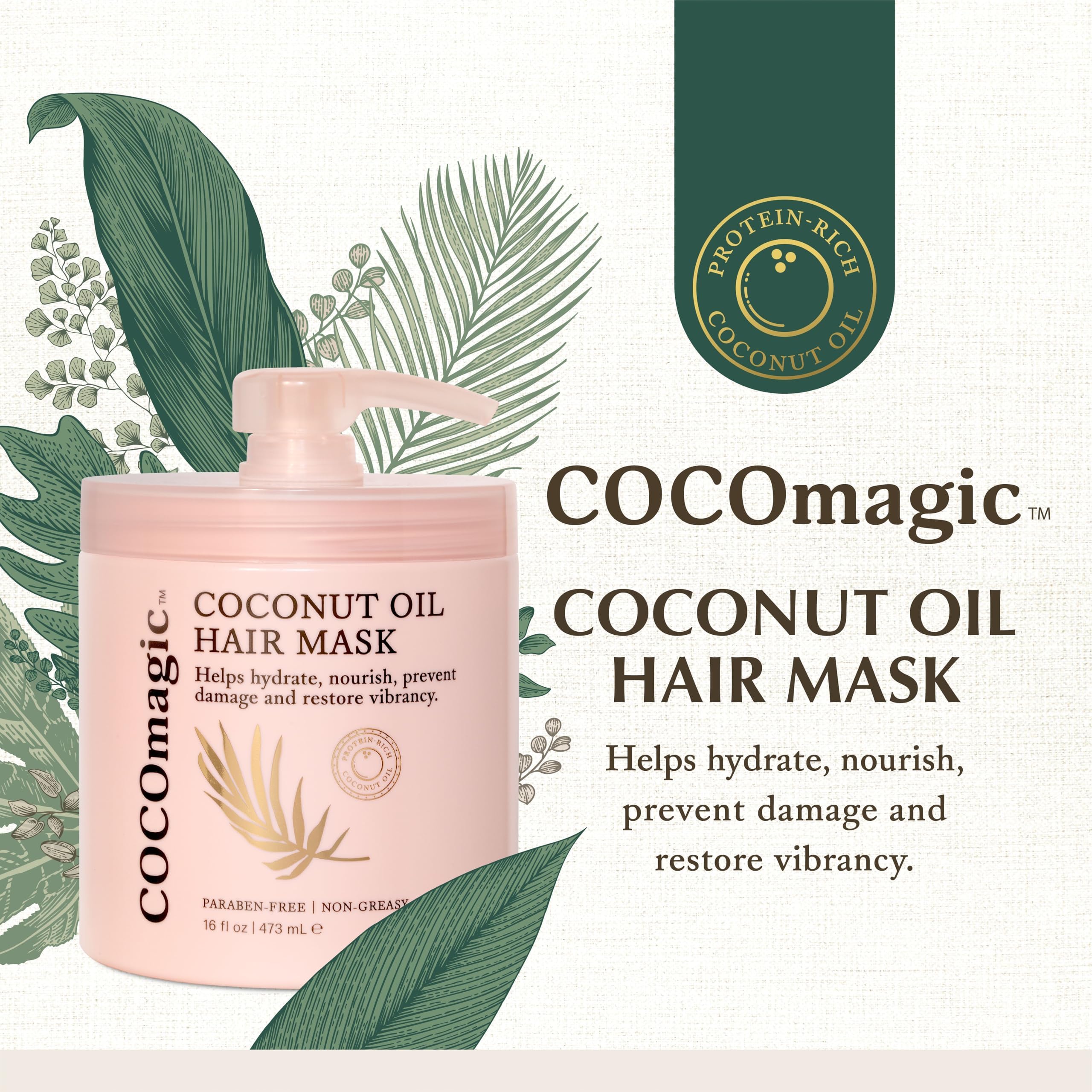 Cocomagic Coconut Oil Hair Mask | Repair Damage, Frizz Control, Shine | Protein-Rich Hydration | Made in USA 16oz (2 Pack)