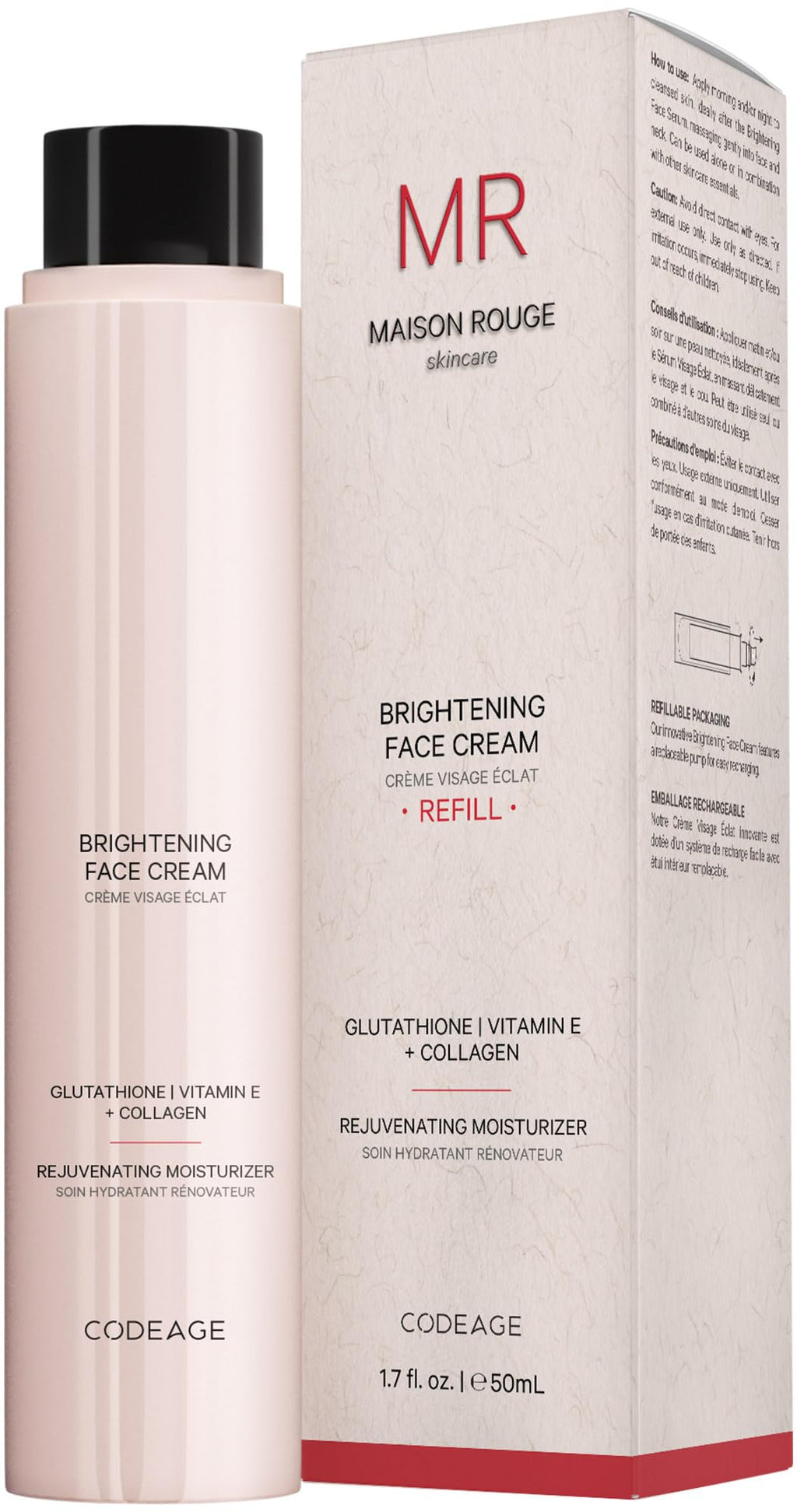 Codeage Maison Rouge Brightening Face Cream Refill – Glutathione, Peptides & CoQ10