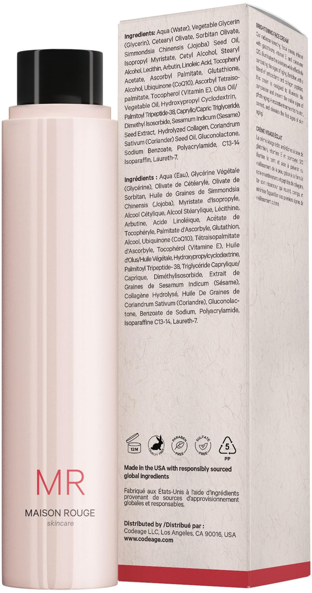 Codeage Maison Rouge Brightening Face Cream Refill – Glutathione, Peptides & CoQ10