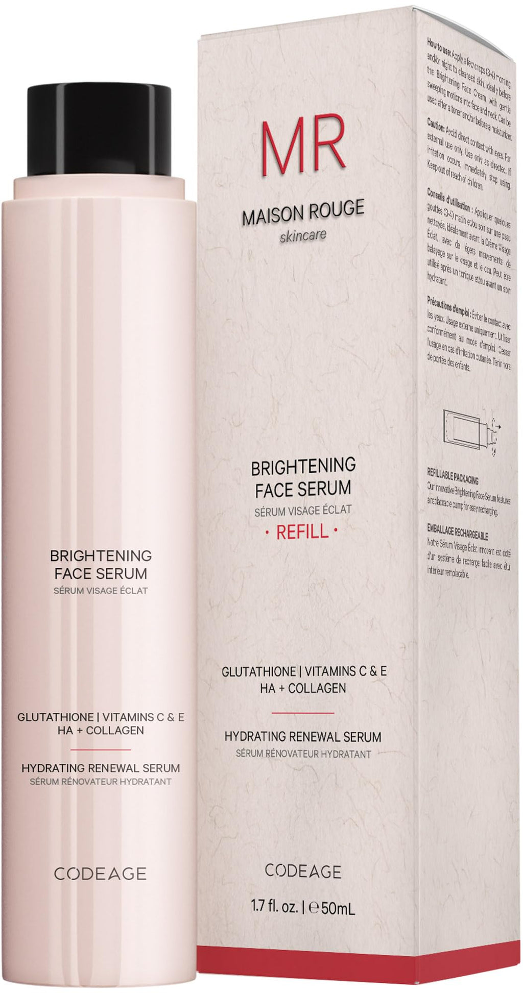 Codeage Maison Rouge Brightening Serum Refill – Glutathione, Vitamin C, Hyaluronic Acid & Collagen