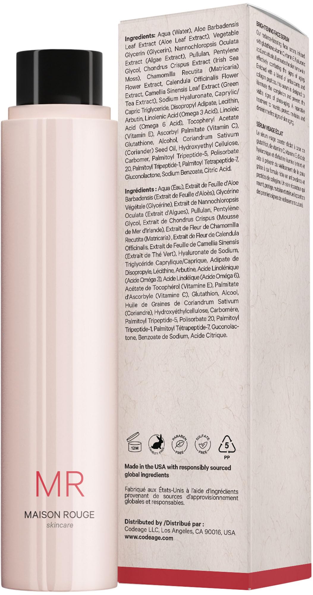 Codeage Maison Rouge Brightening Serum Refill – Glutathione, Vitamin C, Hyaluronic Acid & Collagen