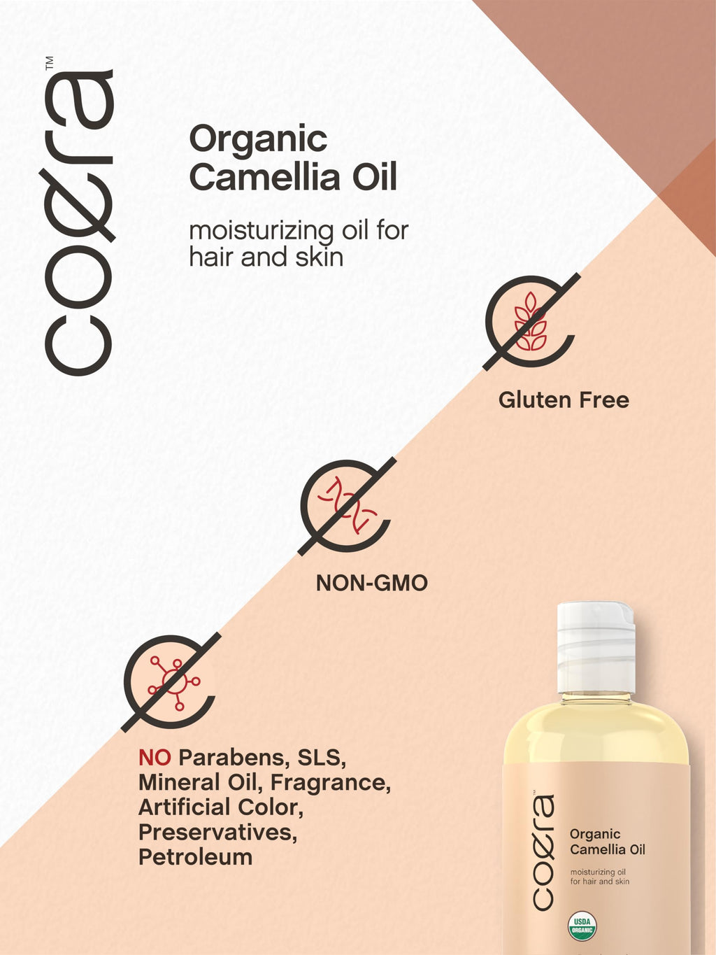 Coera Camellia Seed Oil Organic | 8 fl oz Moisturizing Hair & Skin Oil | Free of Parabens, SLS & Fragrances