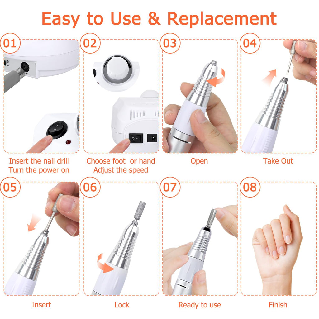 CoFashion Acrylic Nail Drill 30000 RPM with Foot Pedal – E File for Gel Nails