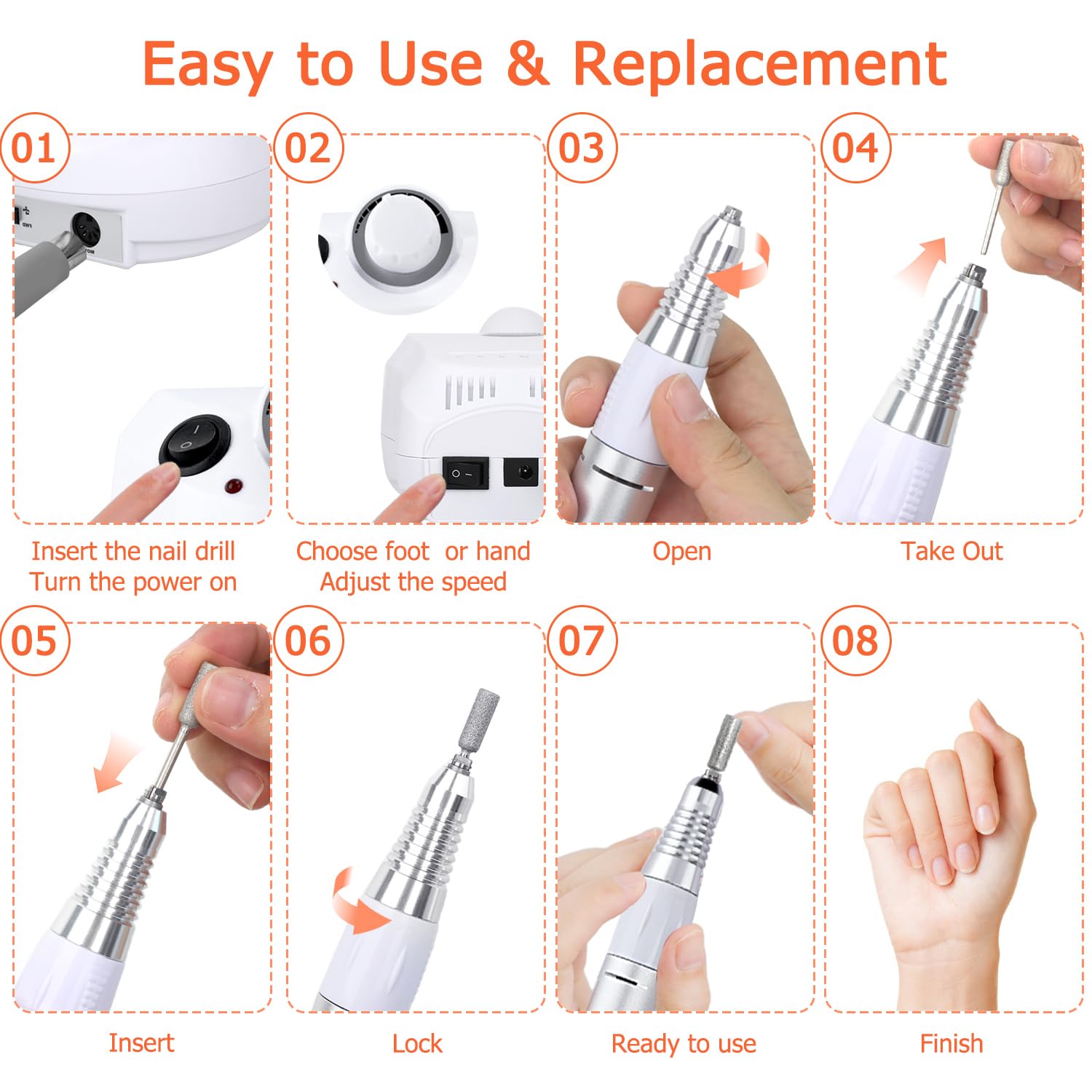 CoFashion Acrylic Nail Drill 30000 RPM with Foot Pedal – E File for Gel Nails