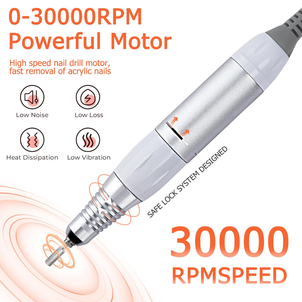 CoFashion Acrylic Nail Drill 30000 RPM with Foot Pedal – E File for Gel Nails