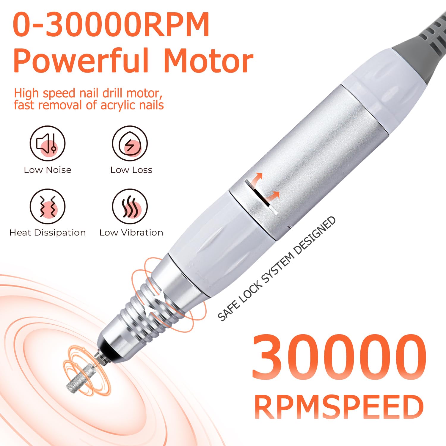 CoFashion Acrylic Nail Drill 30000 RPM with Foot Pedal – E File for Gel Nails