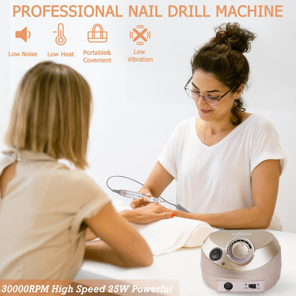 CoFashion Portable Electric Nail Drill – 30000 RPM, 6 Bits + 6 Sanding Bands, Home Salon Kit (Golden)