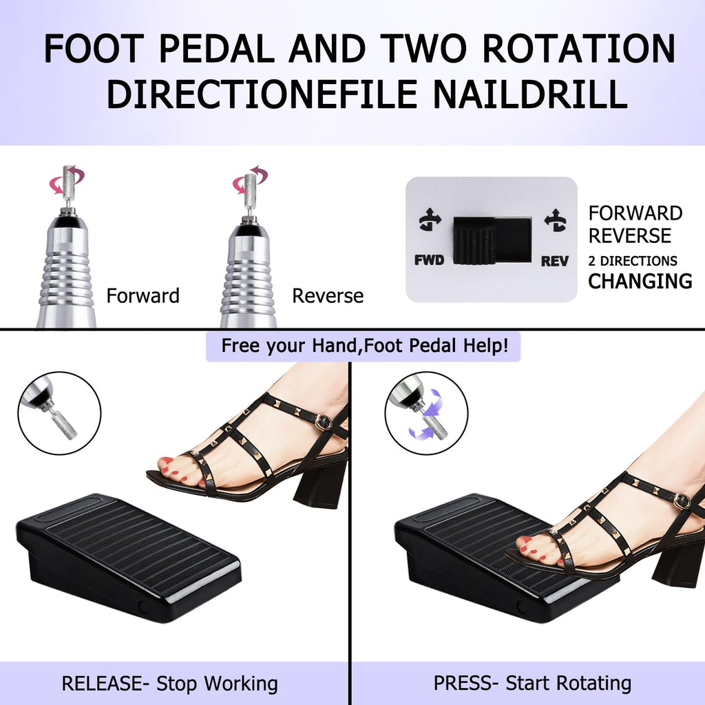 CoFashion Electric Nail Drill 30000RPM Efile Kit – 6 Bits & 6 Sanding Bands for Acrylic & Gel Nails