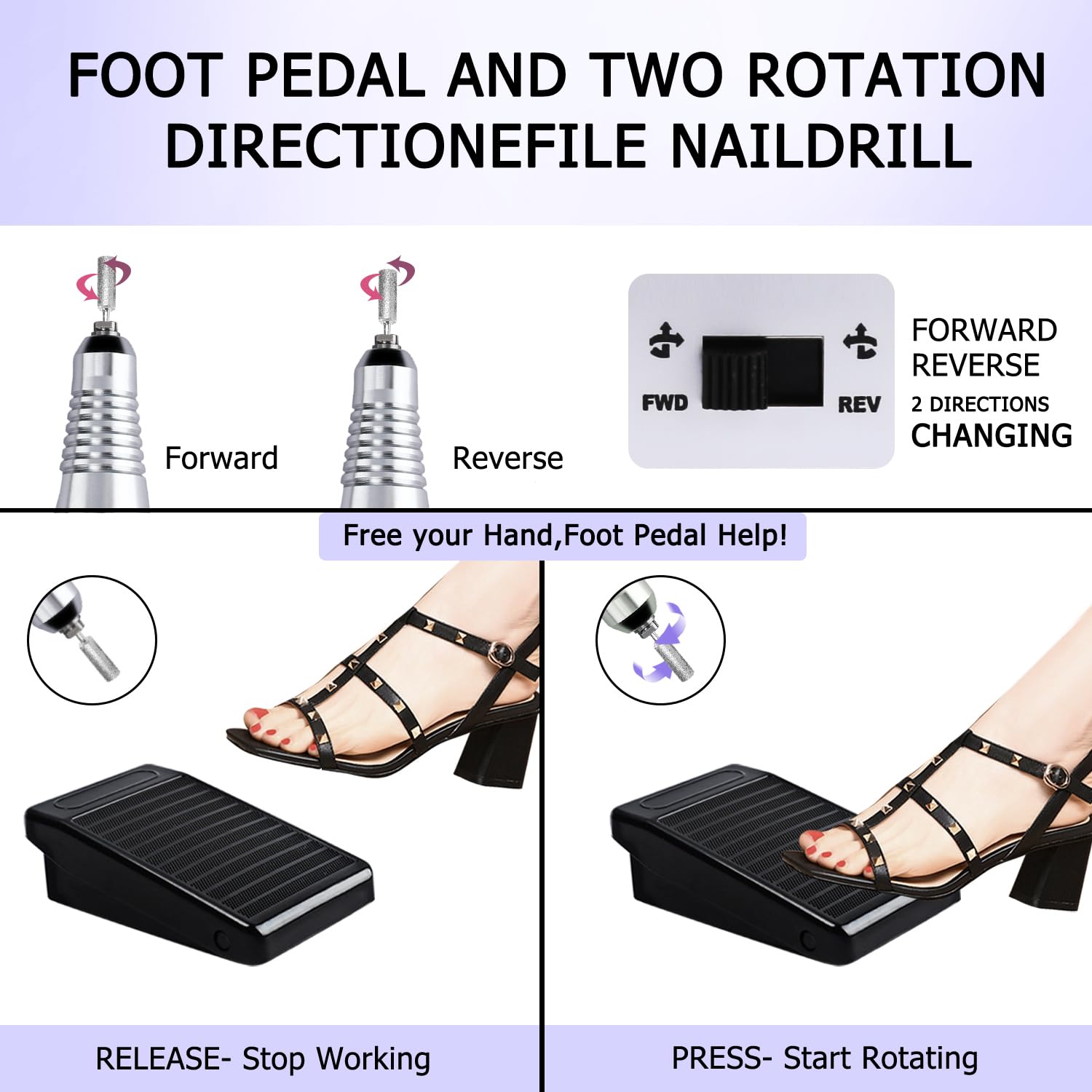 CoFashion Electric Nail Drill 30000RPM Efile Kit – 6 Bits & 6 Sanding Bands for Acrylic & Gel Nails