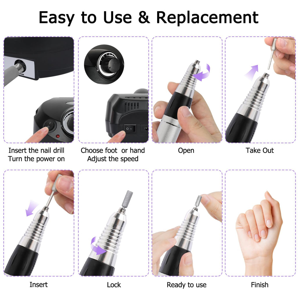 CoFashion Professional Nail Drill with Pedal – 30000 RPM E-File for Home or Salon