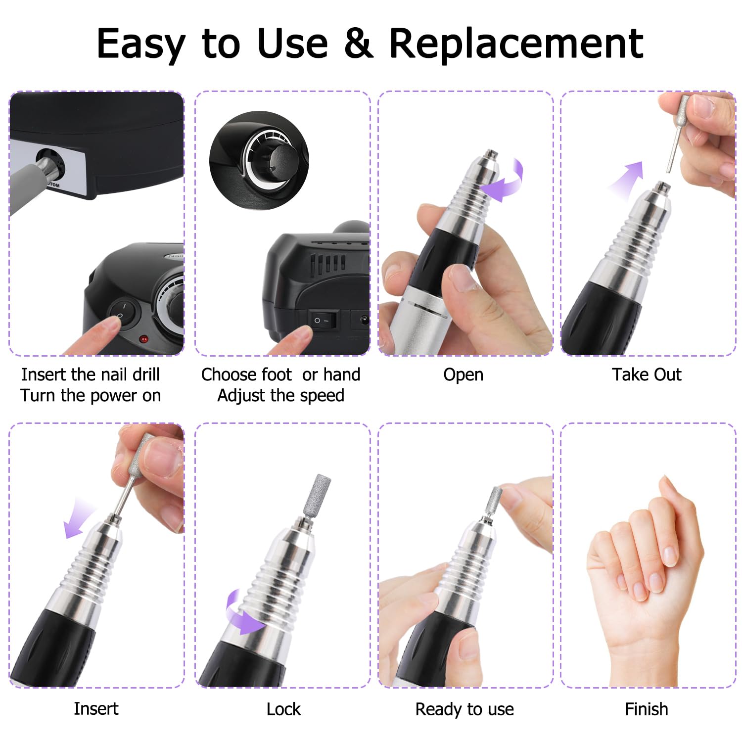 CoFashion Professional Nail Drill with Pedal – 30000 RPM E-File for Home or Salon