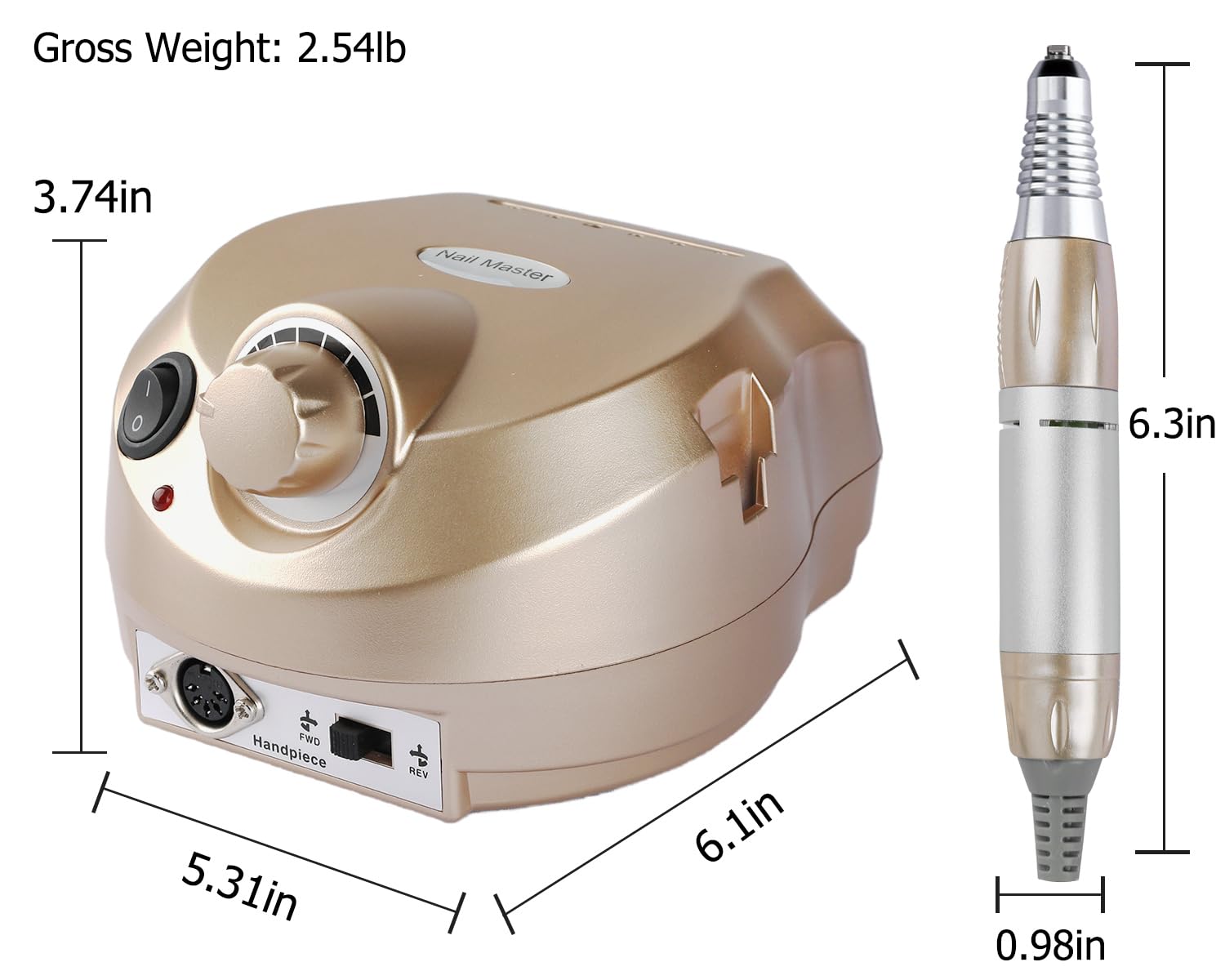 CoFashion Portable Electric Nail Drill – 30000 RPM, 6 Bits + 6 Sanding Bands, Home Salon Kit (Golden)