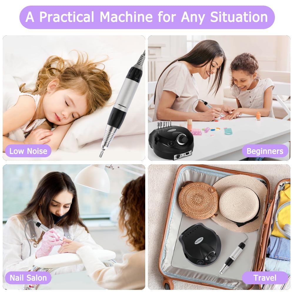 CoFashion Electric Nail Drill 30000RPM Efile Kit – 6 Bits & 6 Sanding Bands for Acrylic & Gel Nails