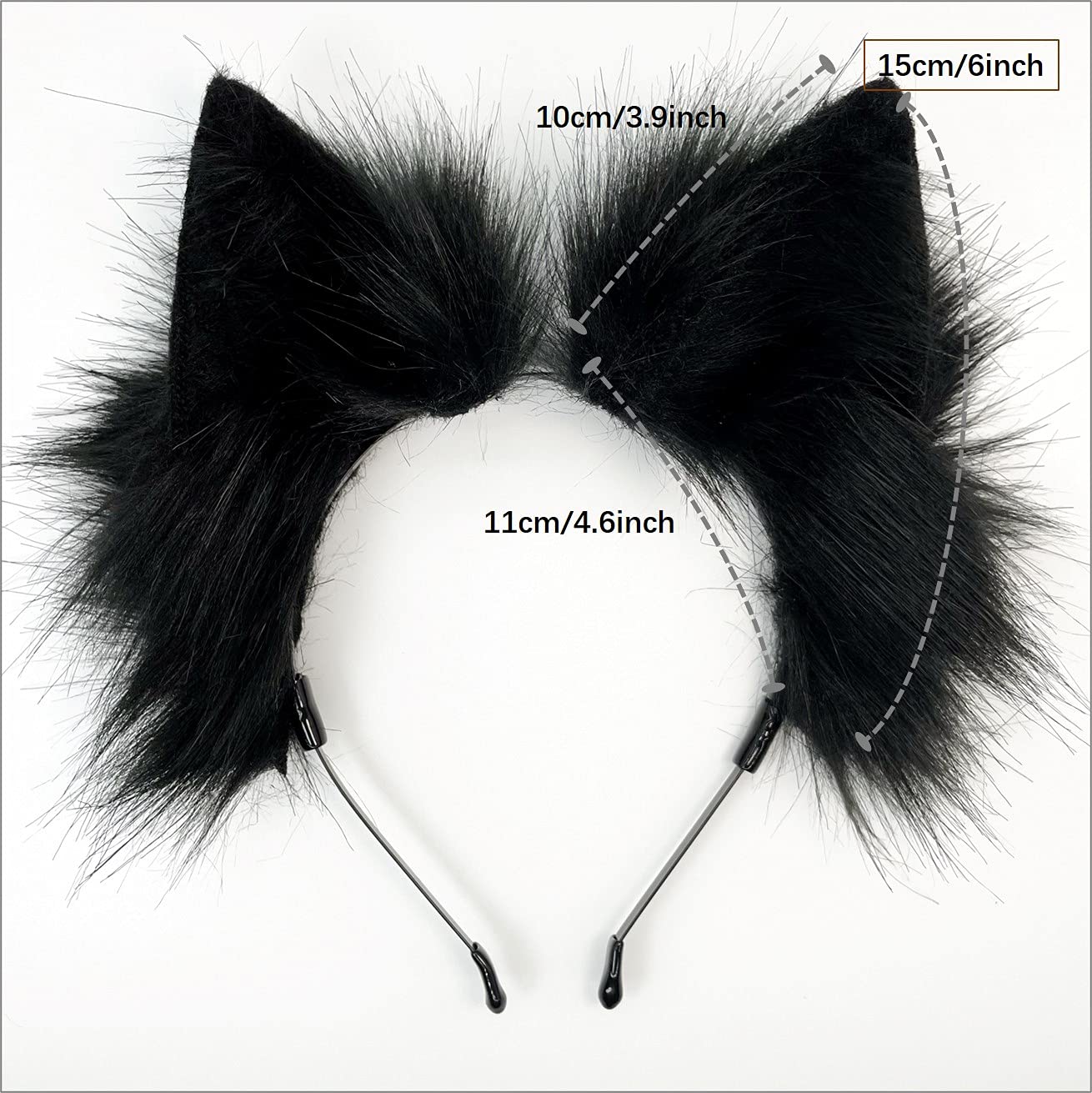 CoFoWo Cat Fox Wolf Ears Headband - Pure Black, Handmade Furry Ears
