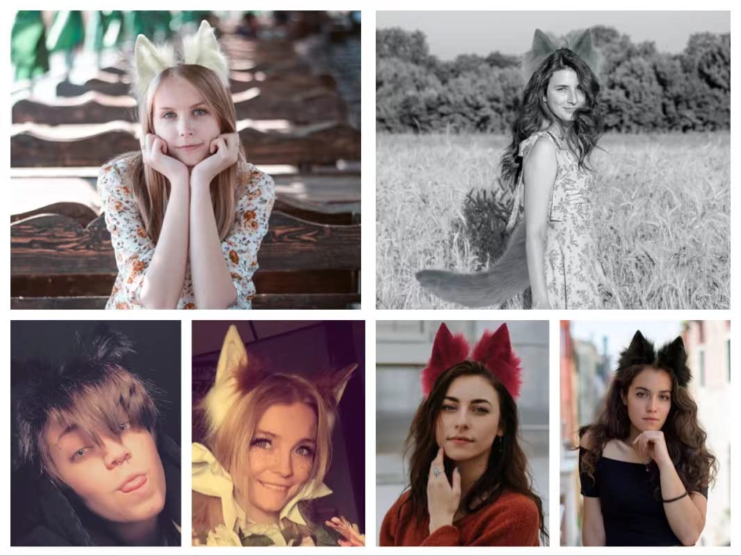 CoFoWo Cat Fox Wolf Ears Headband - Pure Black, Handmade Furry Ears