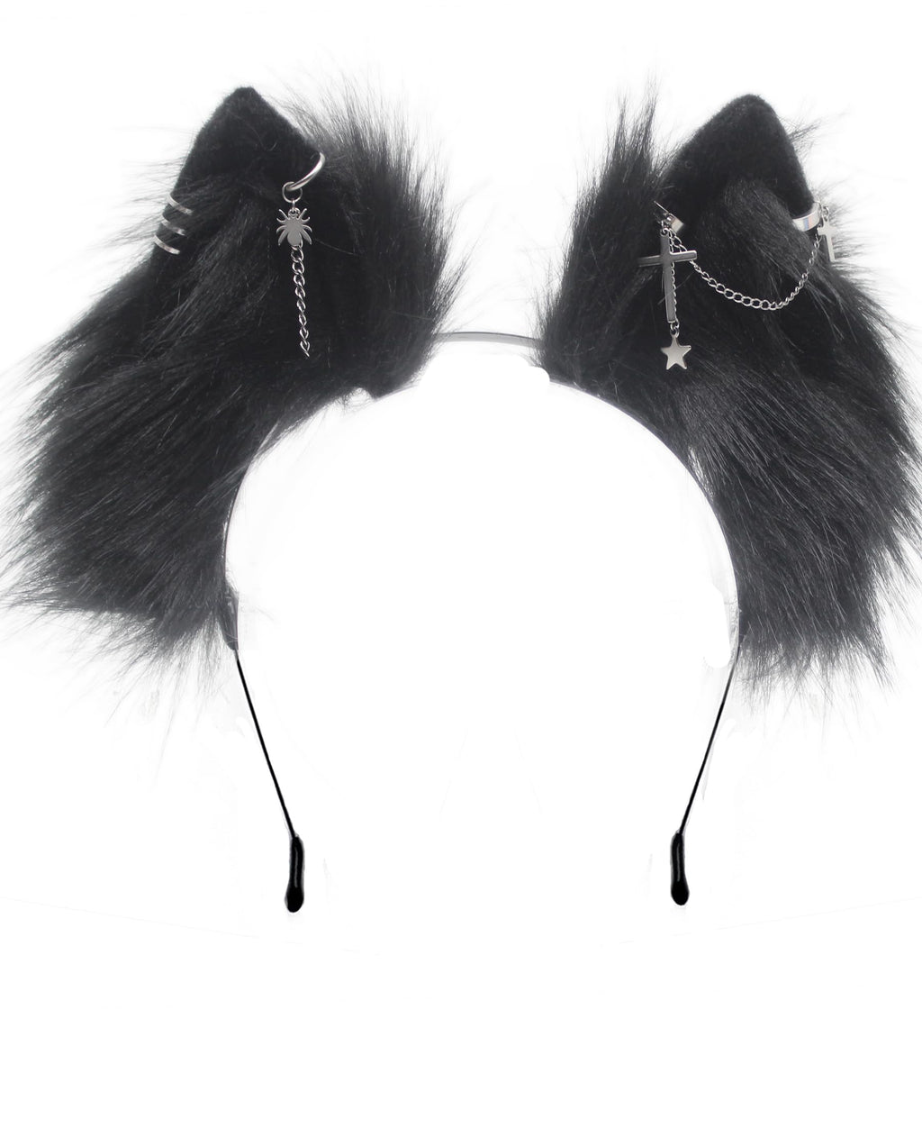 CoFoWo Cat Fox Wolf Ears Headband - Pure Black, Handmade Furry Ears