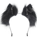 CoFoWo Cat Fox Wolf Ears Headband - Pure Black, Handmade Furry Ears