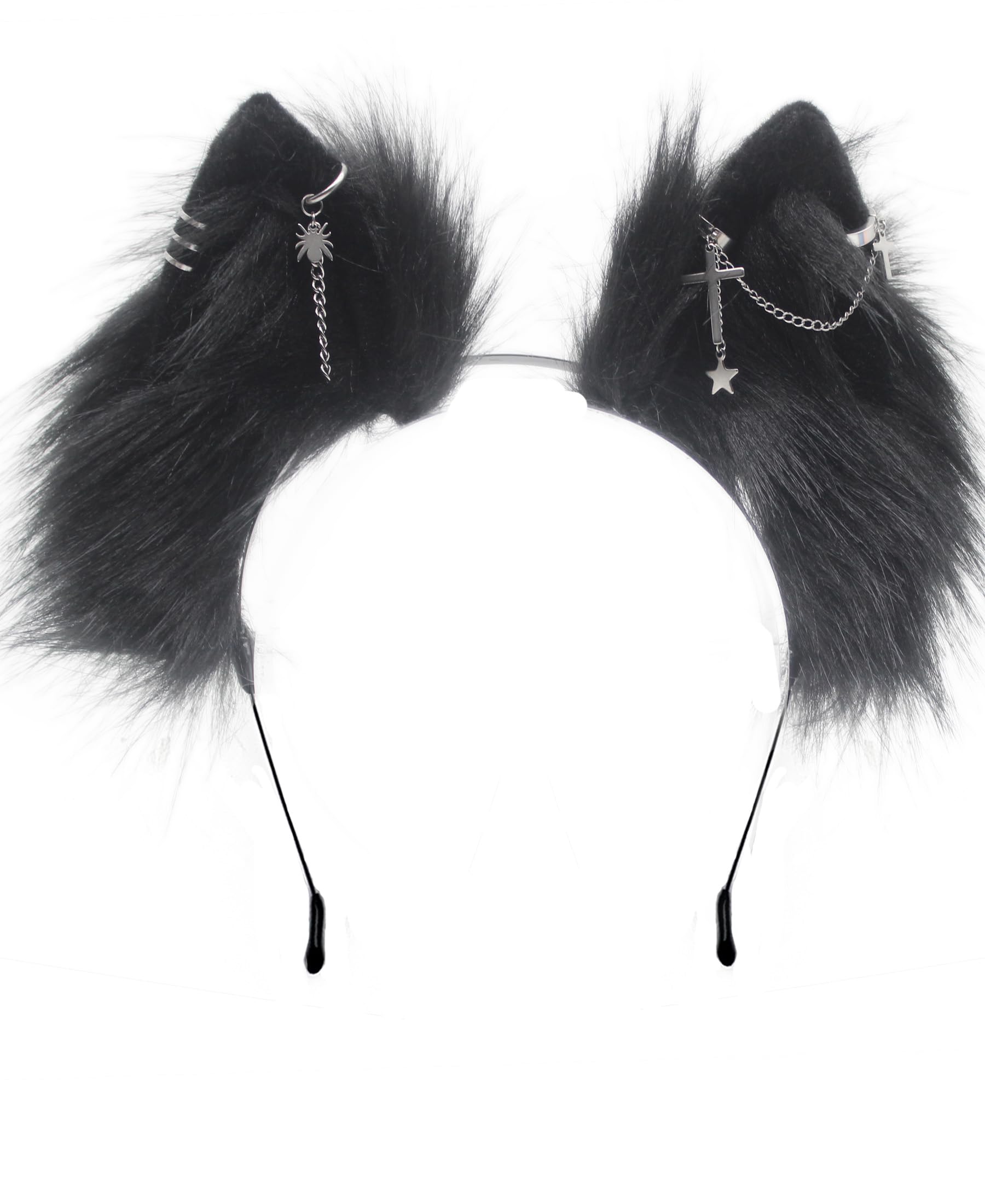 CoFoWo Cat Fox Wolf Ears Headband - Pure Black, Handmade Furry Ears