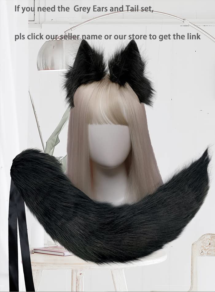 CoFoWo Cat Fox Wolf Ears Headband - Pure Black, Handmade Furry Ears