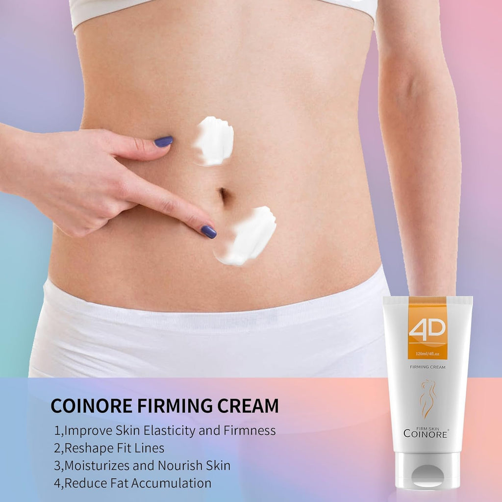 Coinore B Flat Belly Firming Cream — Fast Absorbing Moisturizer for Belly, Thigh & Buttocks | 4.0 Fl Oz