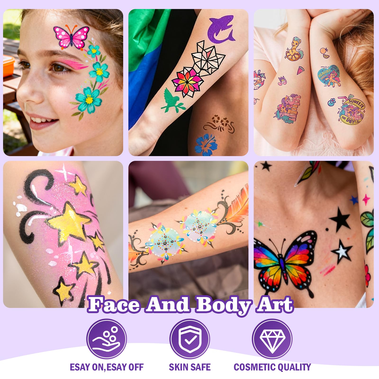 Coliatik Temporary Tattoo Markers Kit – 16 Colors + 80 Stencils (Skin-Safe, Washable)