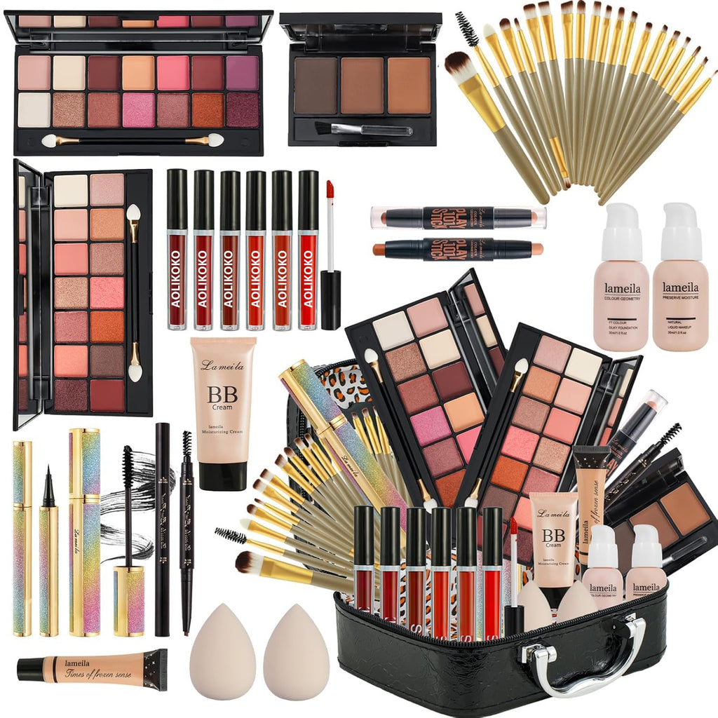 Coliusa All-in-One Makeup Kit for Women | Complete Set with Eyeshadow Palette, Foundation, Lip Gloss