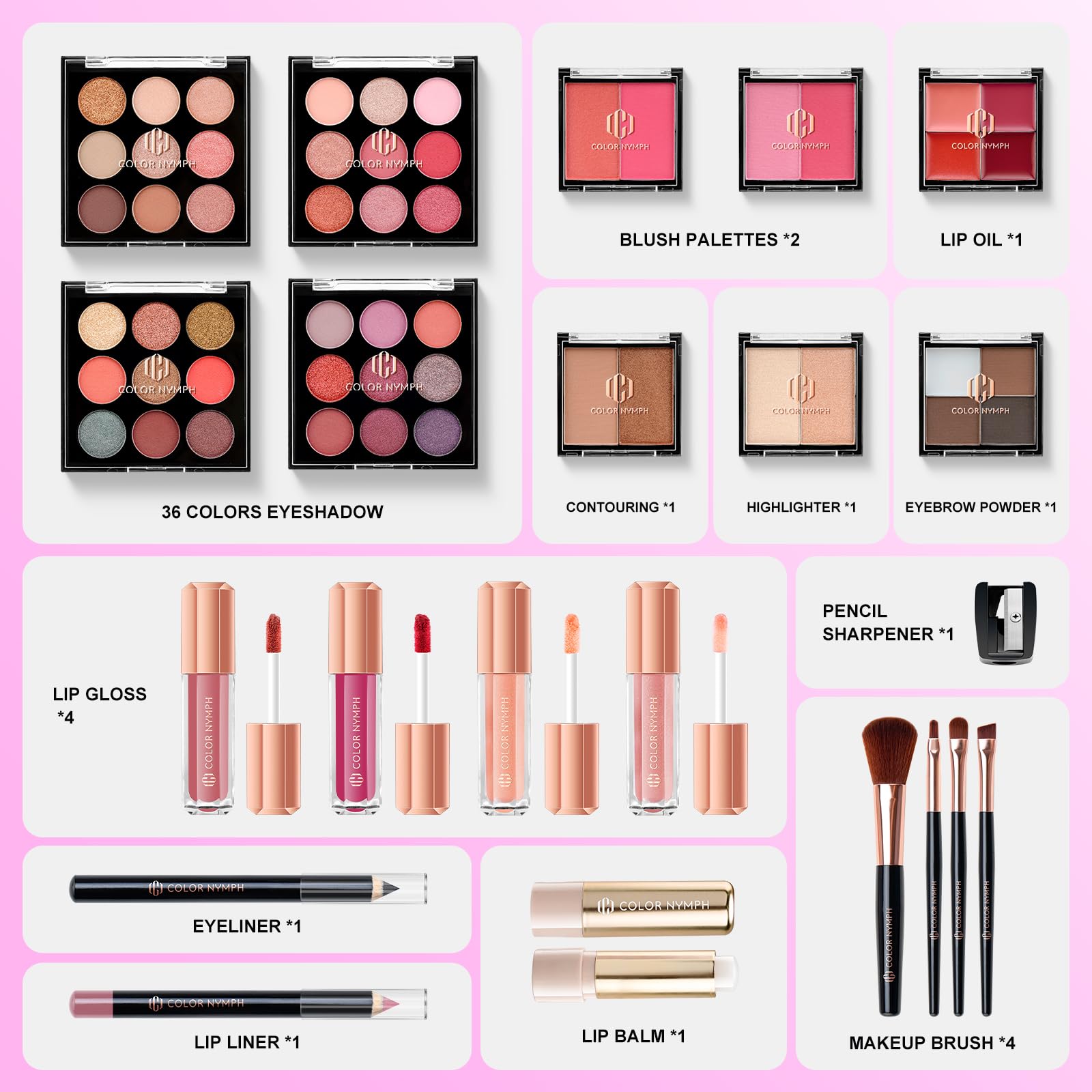 Color Nymph All-in-One Makeup Kit for Teens – 36 Eyeshadows + Train Case
