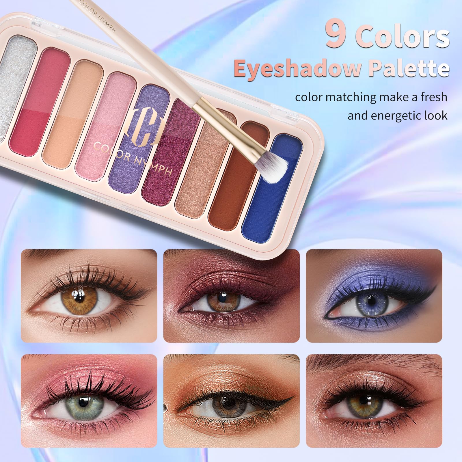 Color Nymph Teen Girls Makeup Kit — All-In-One 9-Color Eyeshadow Palette, Liquid Blush, Lip Glaze & Sequin Bag