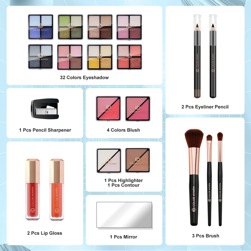Color Nymph Teen Makeup Kit – All-in-One Beginner Set in White Train Case