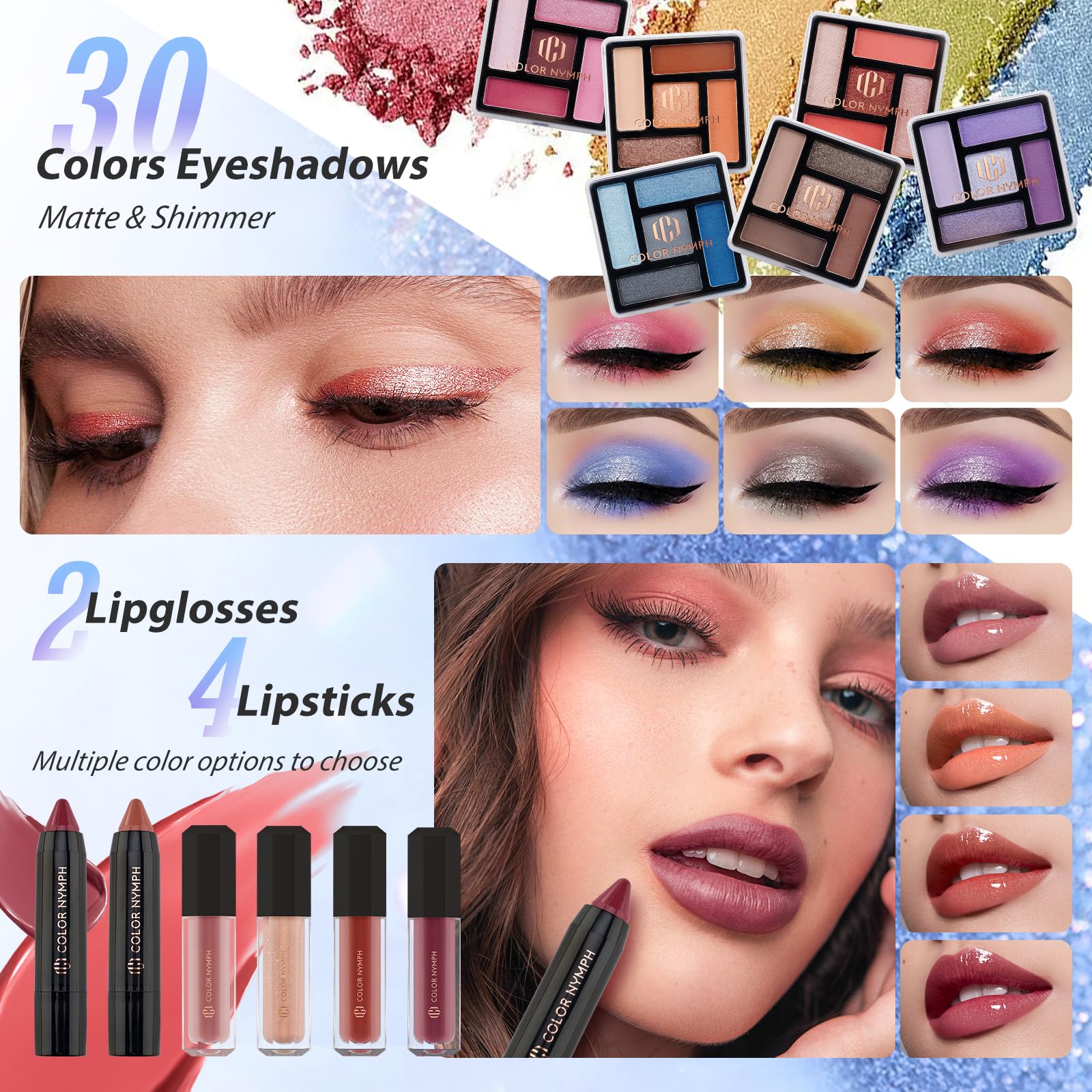 Color Nymph Makeup Kit for Women & Teens – 35 Color Eyeshadows, Lip Gloss, Brushes, Travel Case