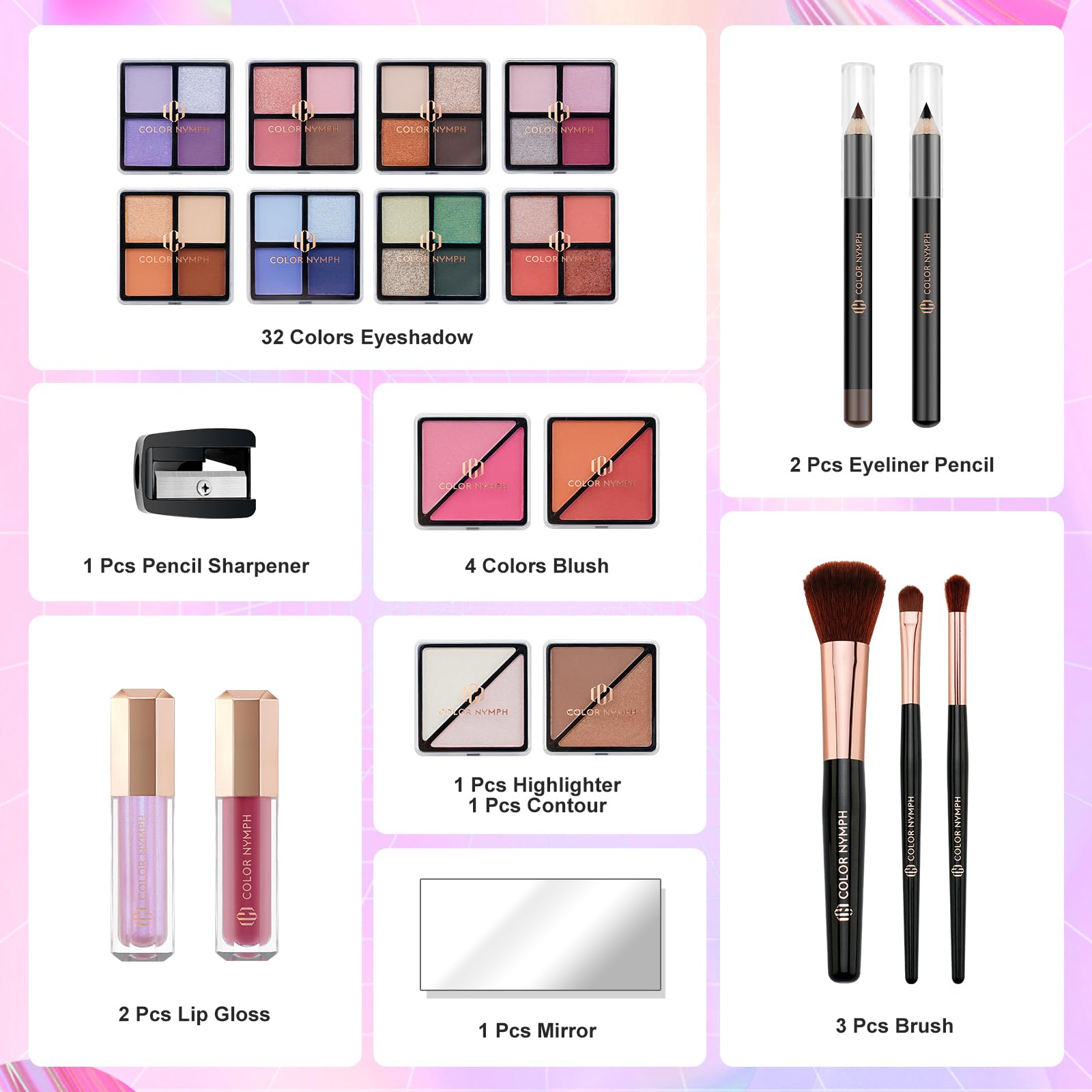 Color Nymph Teen Makeup Kit – All-in-One Beginner Set in Starry Black Train Case