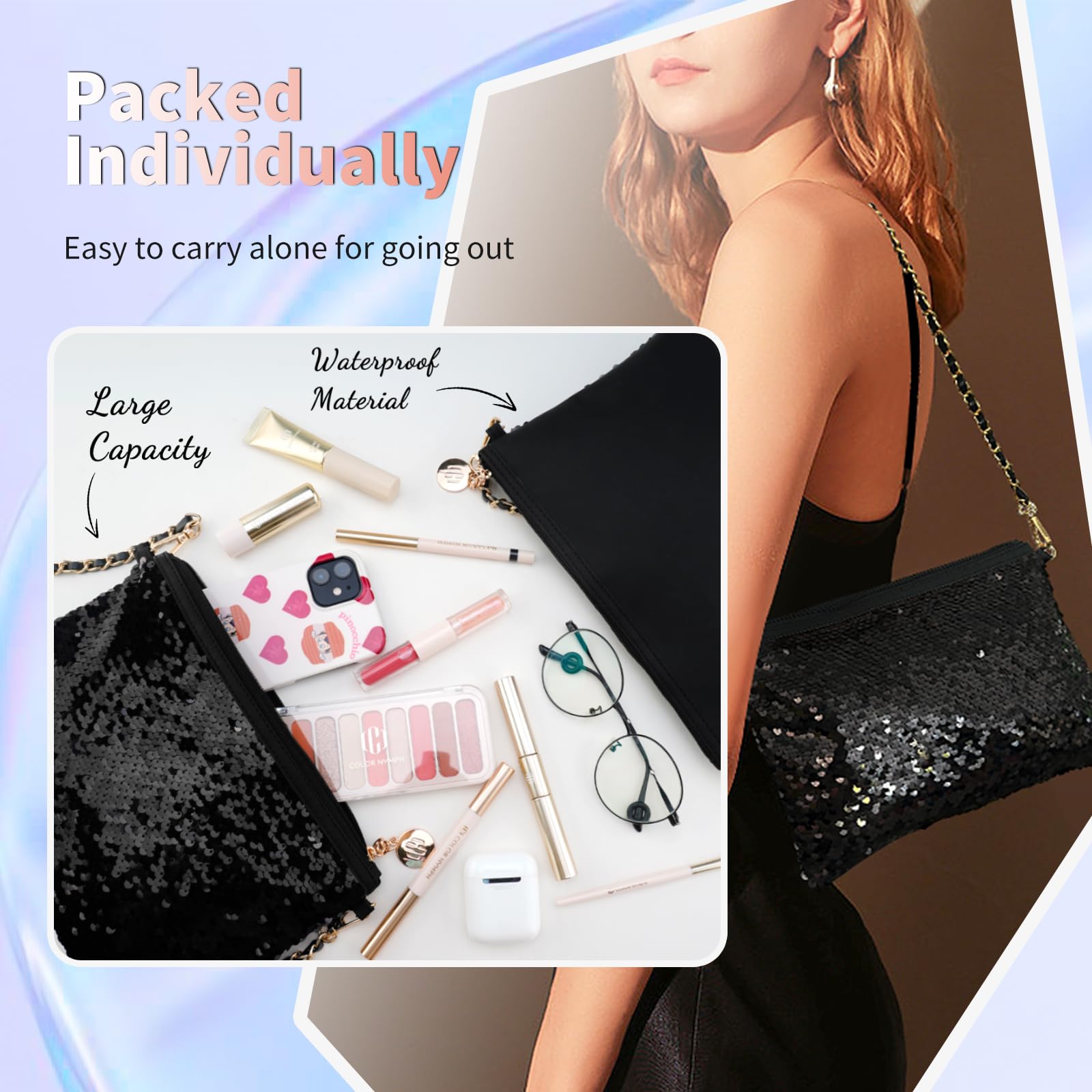 Color Nymph Teen Girls Makeup Kit — All-In-One 9-Color Eyeshadow Palette, Liquid Blush, Lip Glaze & Sequin Bag