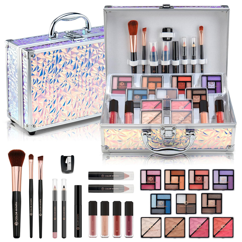 Color Nymph Makeup Kit for Women & Teens – 35 Color Eyeshadows, Lip Gloss, Brushes, Travel Case