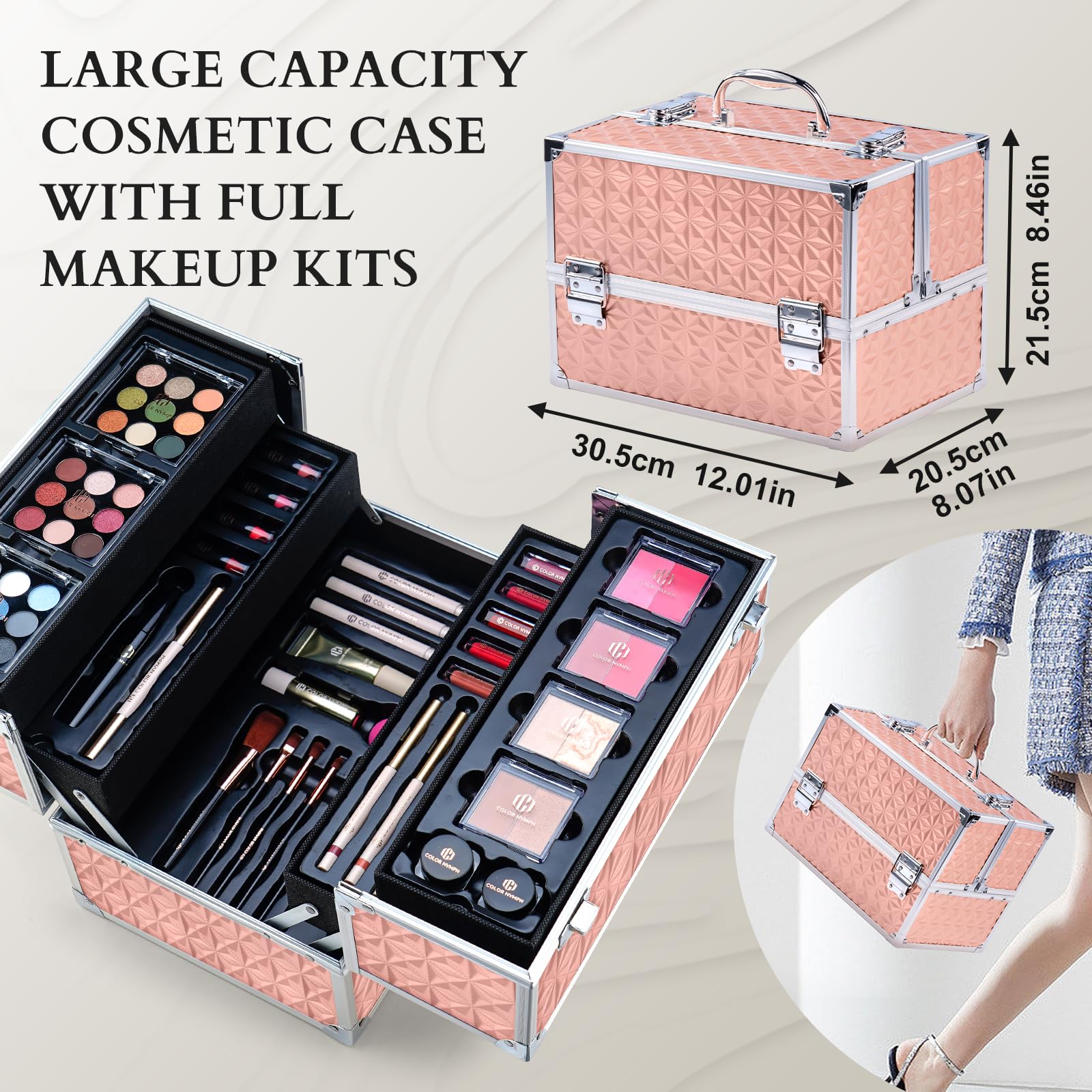 Color Nymph Professional Makeup Set for Teens & Women – Train Case Included