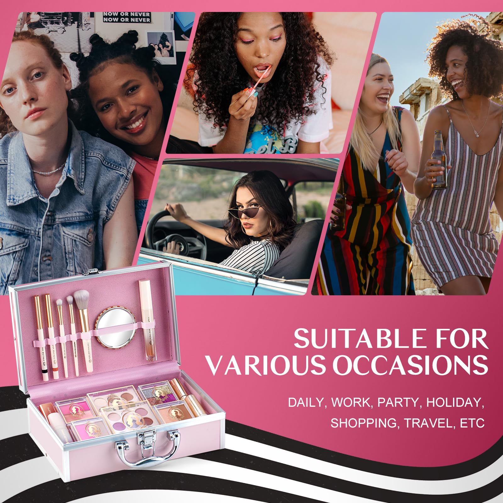 Color Nymph Mysterious Teens Makeup Kit – All-In-One Beginner Set in Pink Train Case