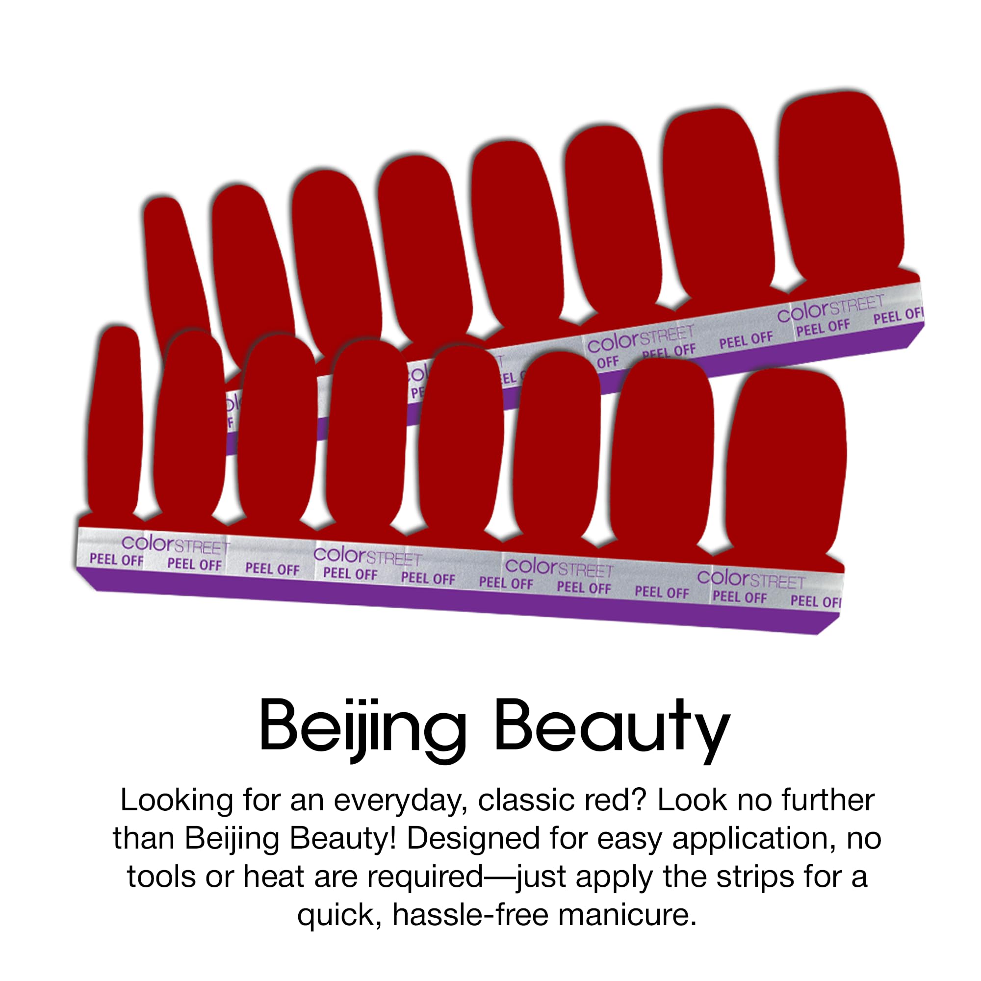 Color Street Beijing Beauty Nail Strips – Creme Finish, Quick Peel, 16 Strips