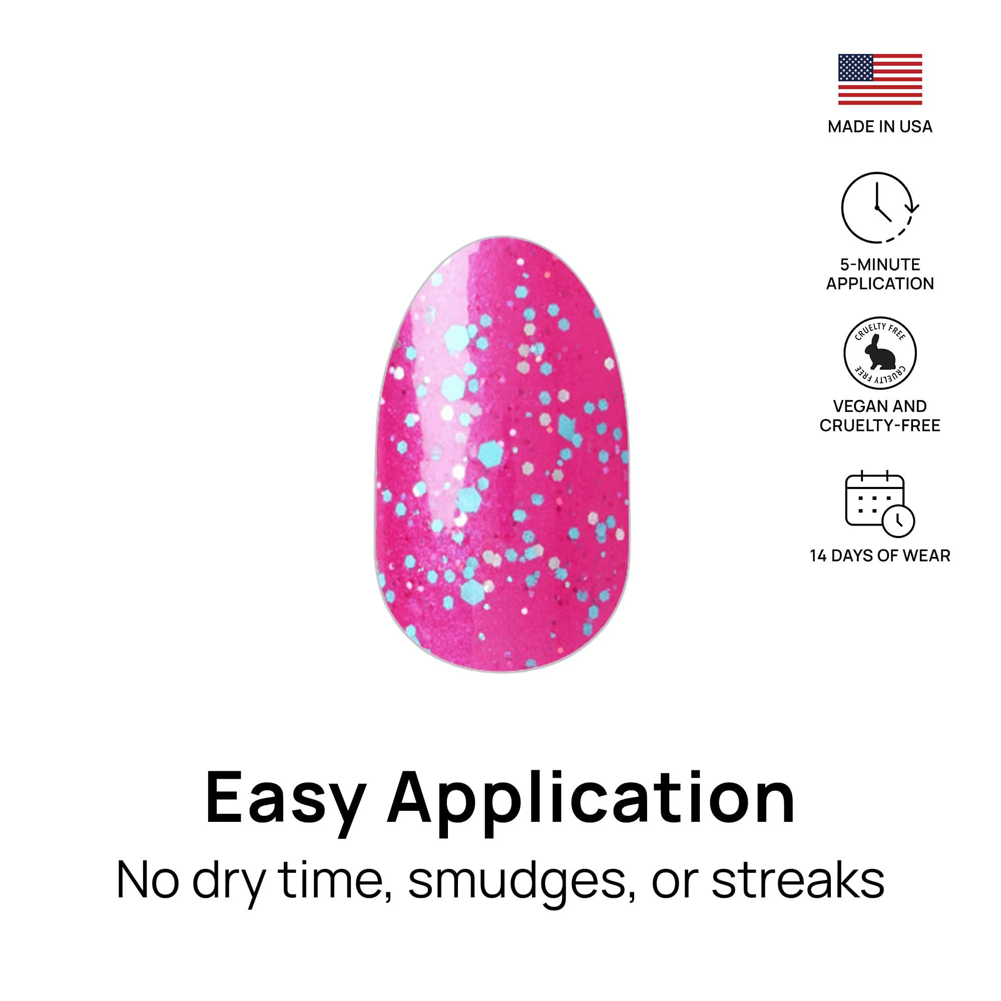 Color Street Bauble & Bright Hot Pink Glitter Nails with Blue Sparkle – 16 Real Polish Strips