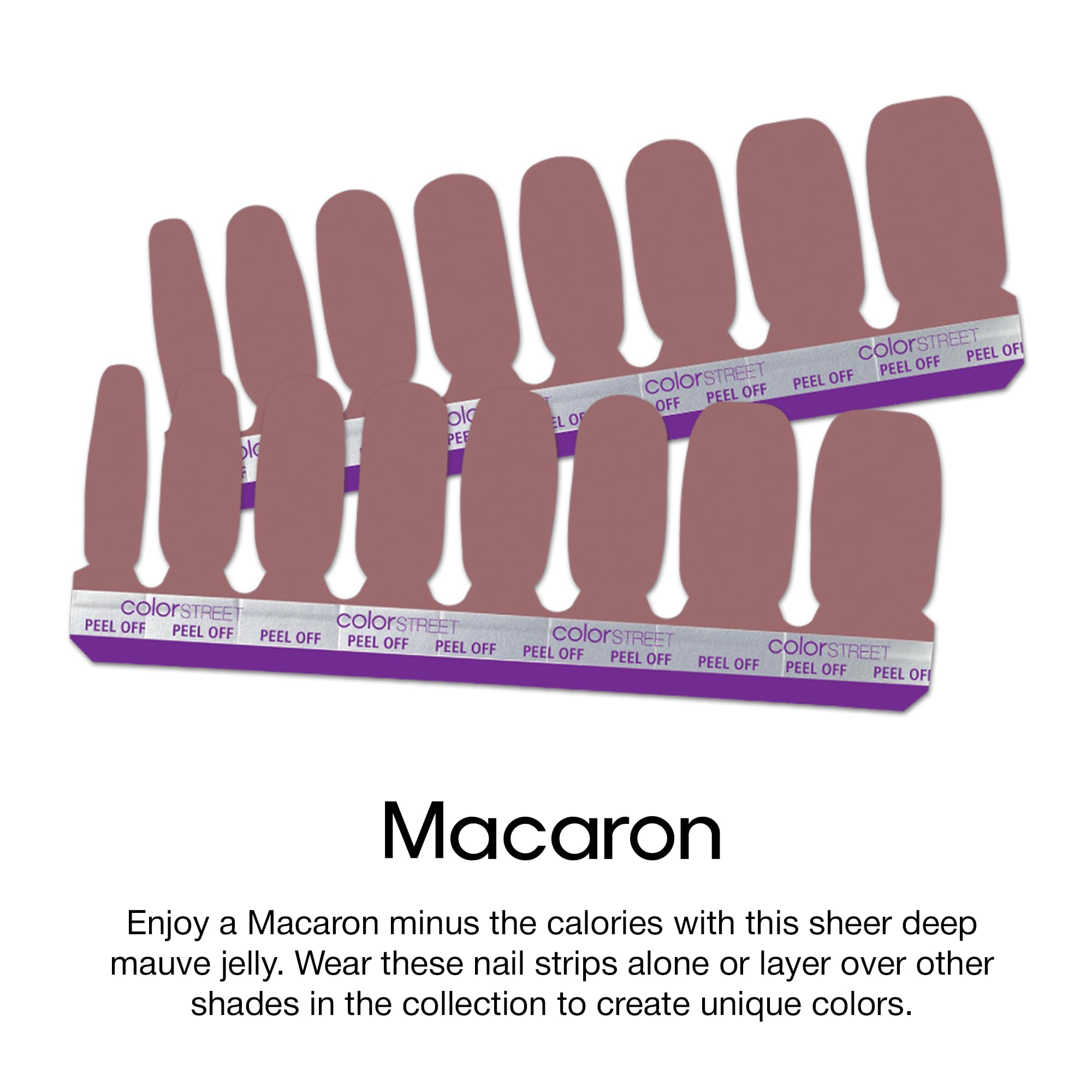 Color Street Macaron Nail Strips – Sheer Deep Mauve Creme Jelly Finish