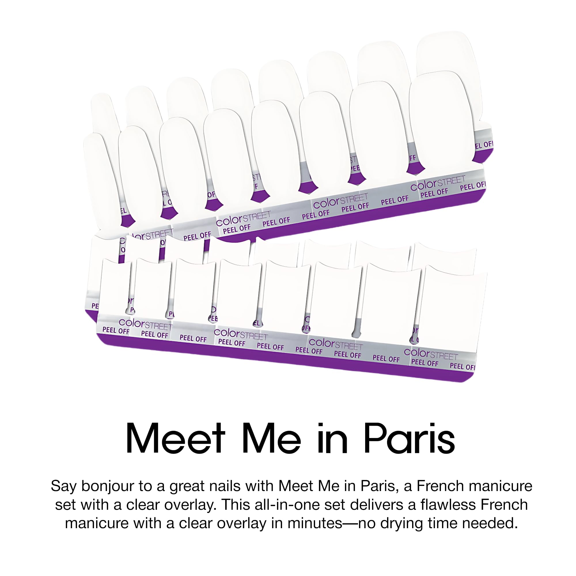 Color Street Meet Me in Paris French Nail Strips – Creme Tips & Clear Overlay