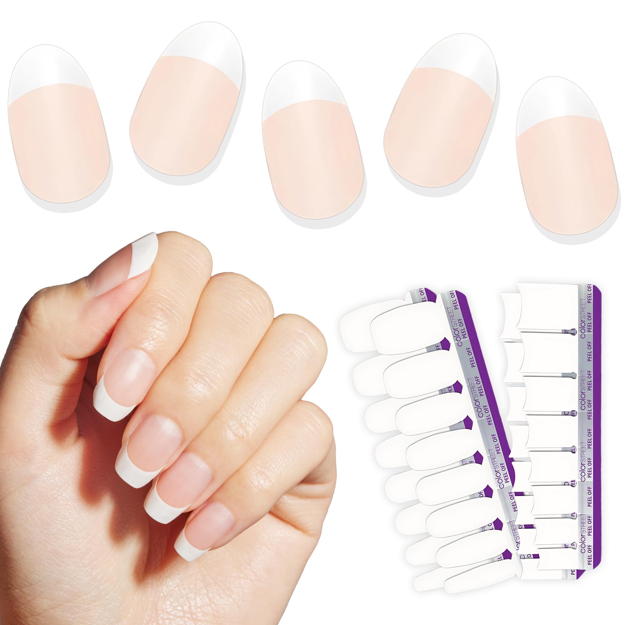Color Street Meet Me in Paris French Nail Strips – Creme Tips & Clear Overlay