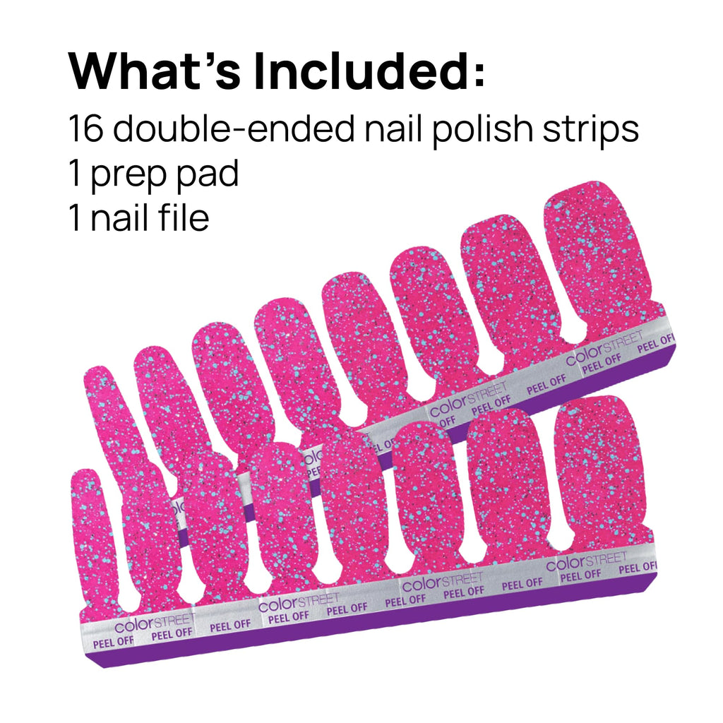Color Street Bauble & Bright Hot Pink Glitter Nails with Blue Sparkle – 16 Real Polish Strips