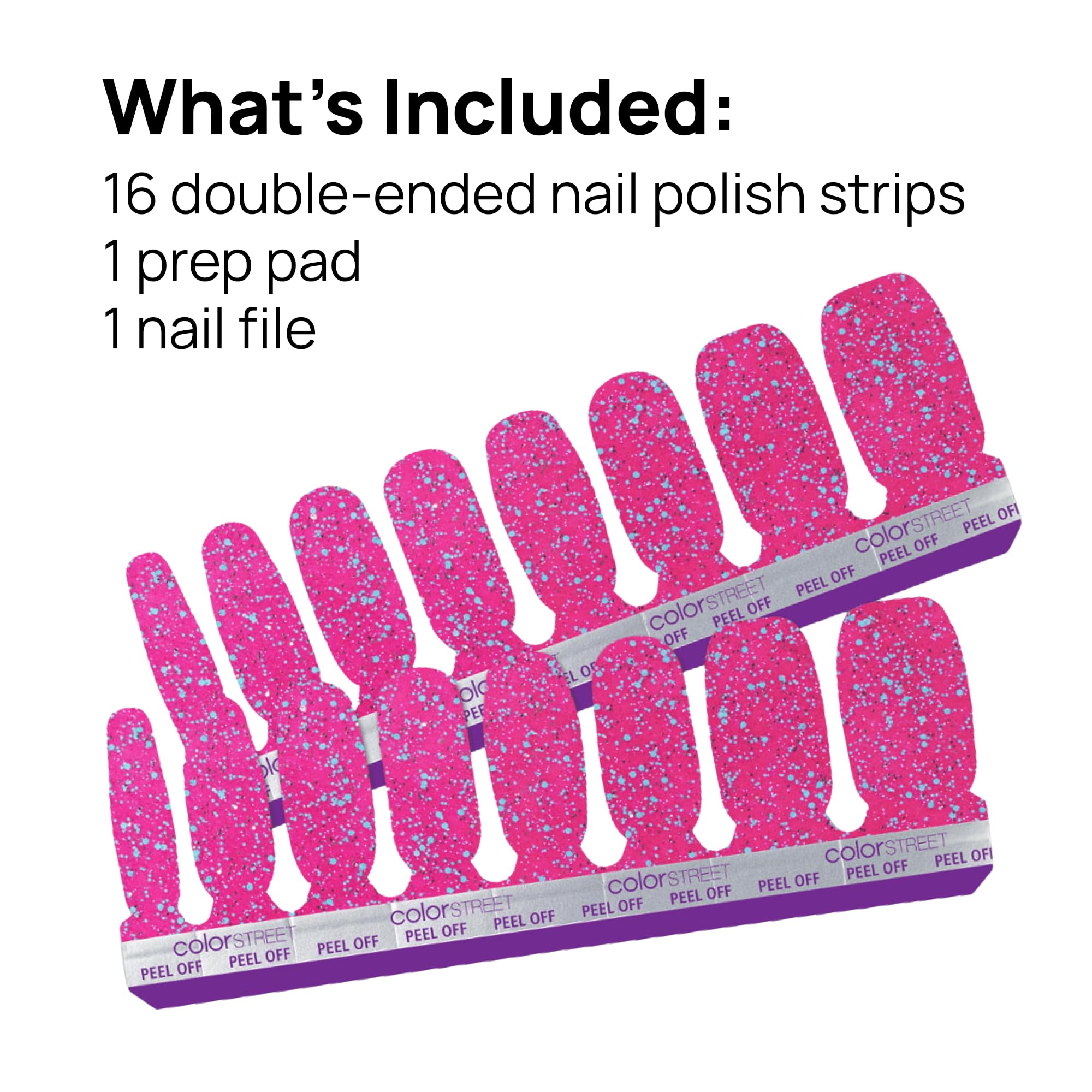 Color Street Bauble & Bright Hot Pink Glitter Nails with Blue Sparkle – 16 Real Polish Strips