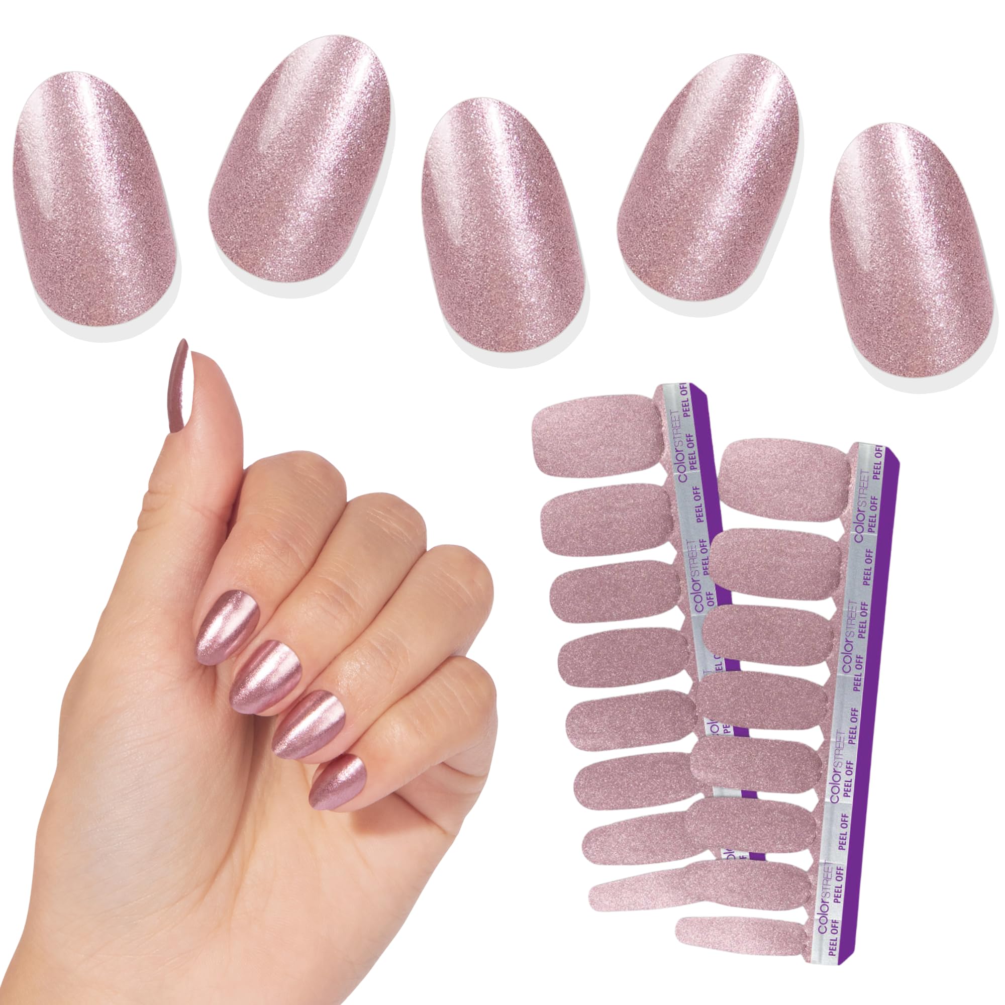 Color Street Princess Cut Nail Strips – Rose Gold Shimmer, Easy Peel, Real Polish