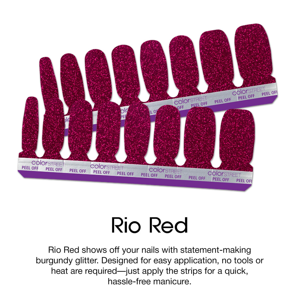 Color Street Rio Red Nail Strips – Burgundy Glitter, Easy Peel & Apply