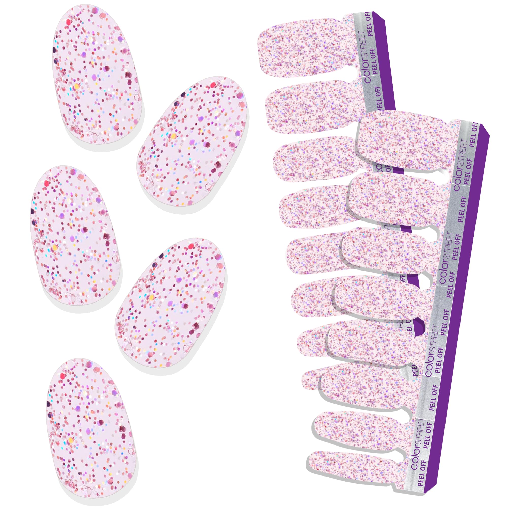 Color Street Shimmer Down Nail Strips – Rosy Pink Glitter, 16 Double-Ended, Made in USA
