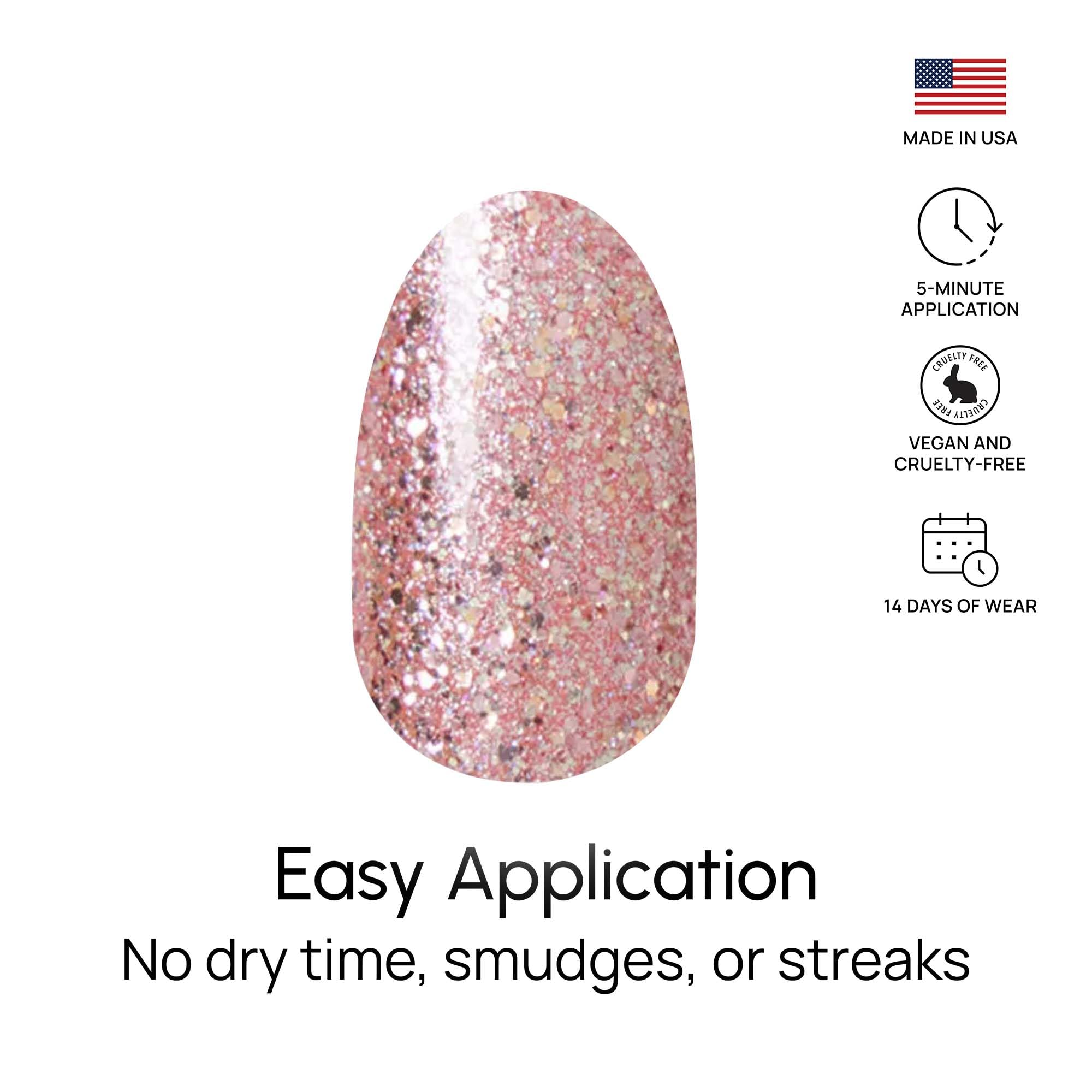 Color Street Social Butterfly Glitter Nail Strips – Rose Gold, Zero Dry Time