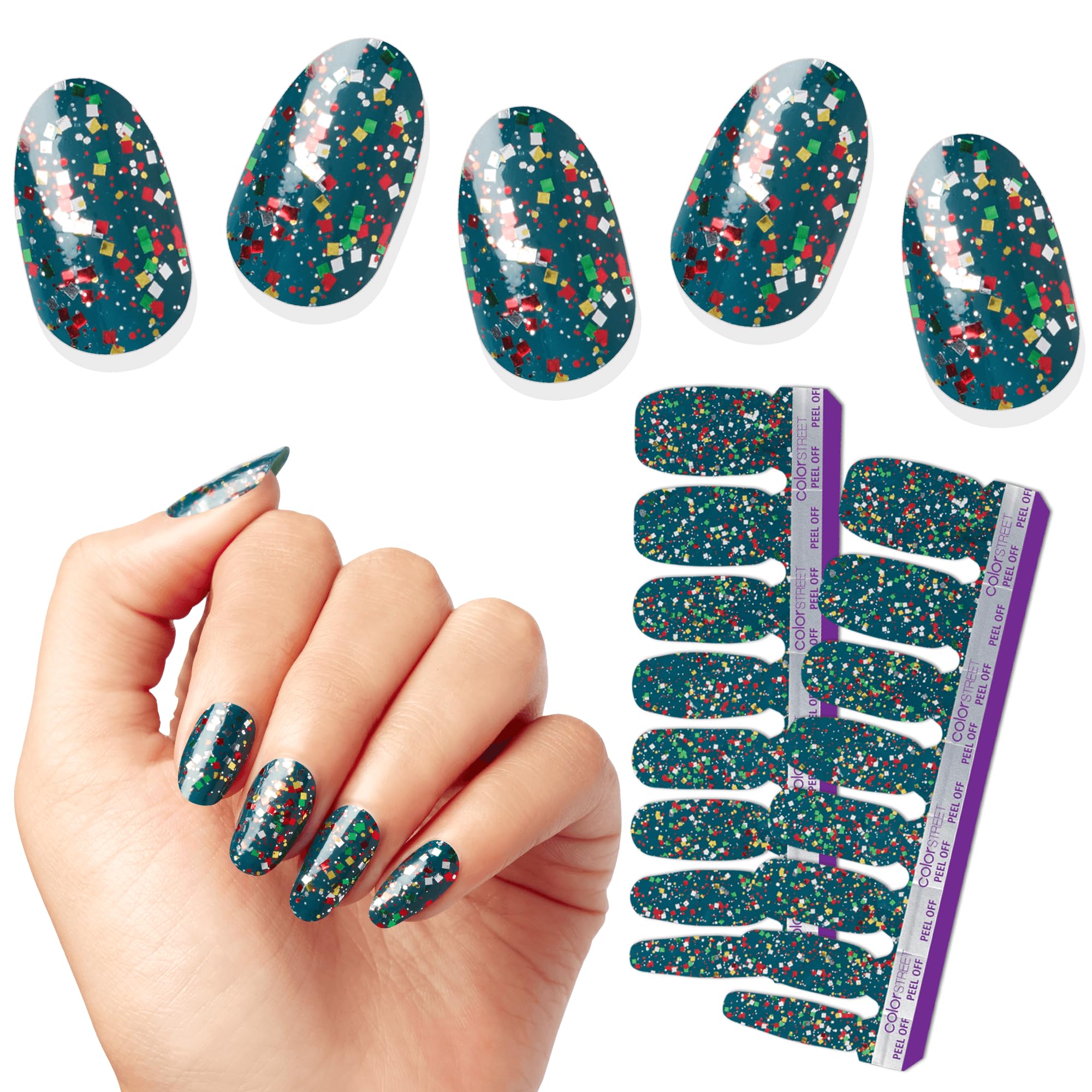 Color Street Yule Love It Teal Confetti Nail Strips | Holiday Manicure
