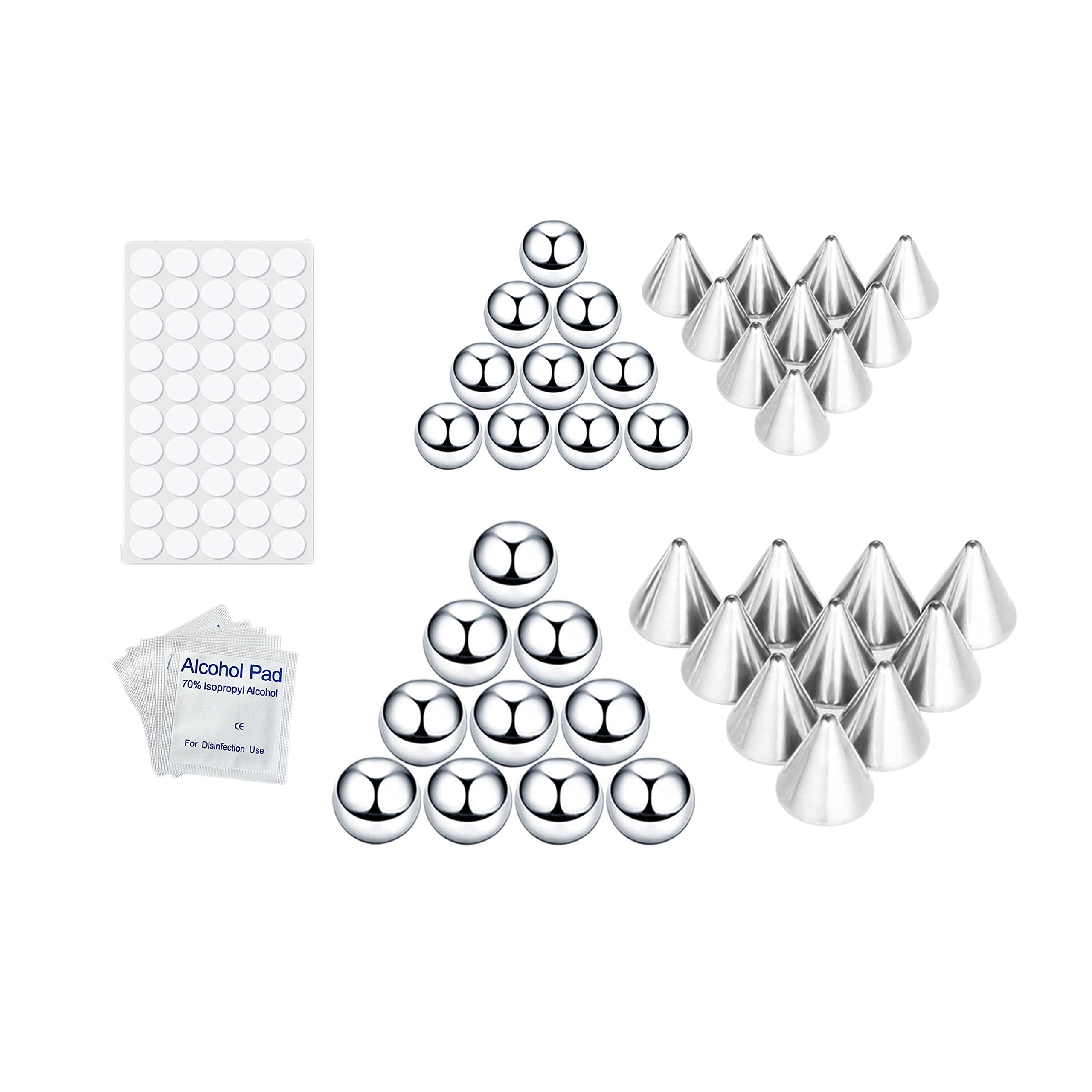 COLORFUL BLING 40Pcs Fake Piercing Kit – 4mm/5mm Balls & Cones with Sticker Replacements